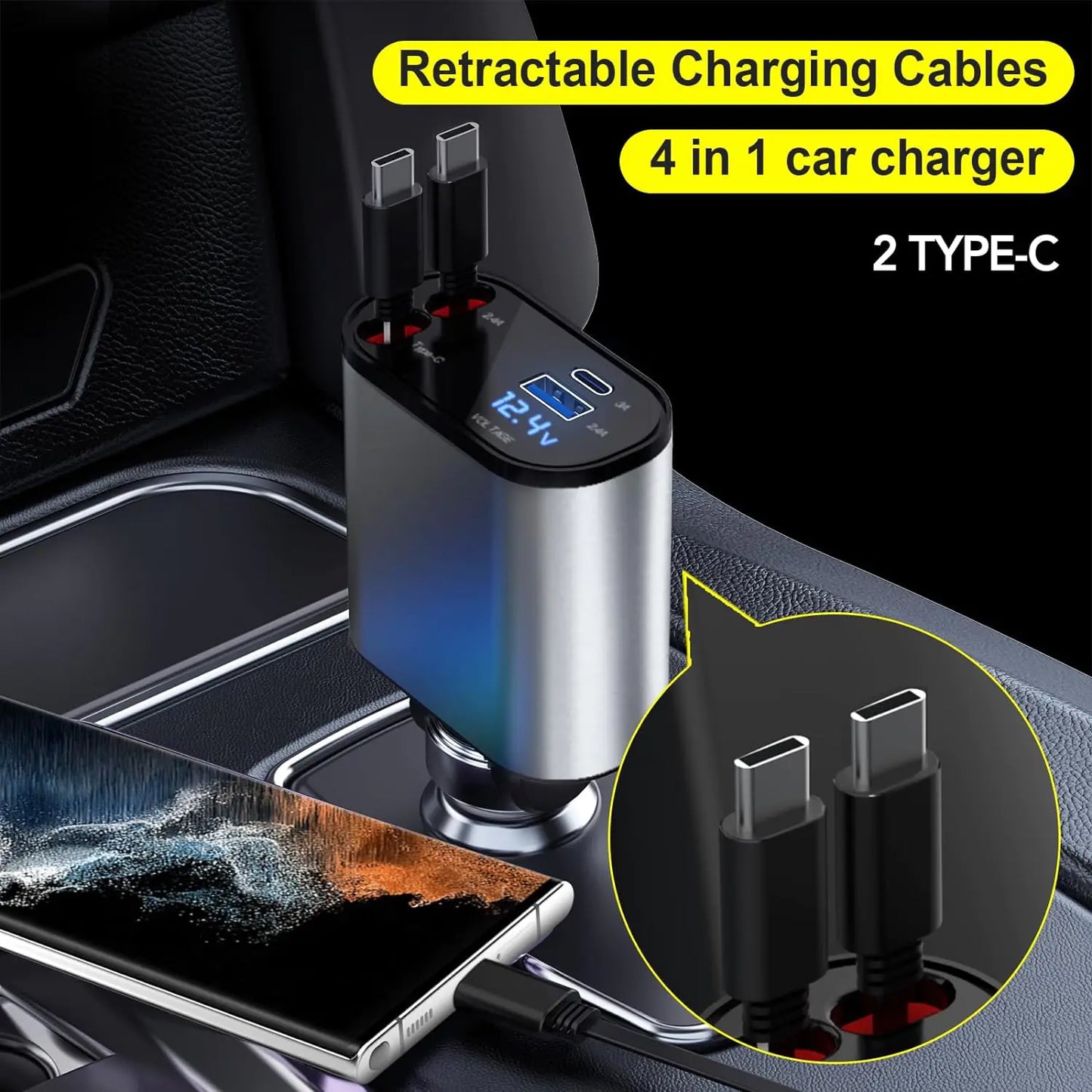 4 IN 1 Retractable Car Charger