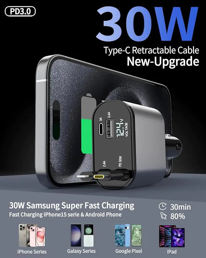 4 IN 1 Retractable Car Charger
