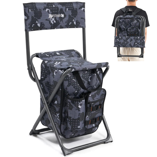 X Strike Backpack Fishing Chair with Cooler Bag and Backrest Folding Camping Stool for Adults up to 225 lbs Portable Lightweight for Hunting Hiking Outdoors