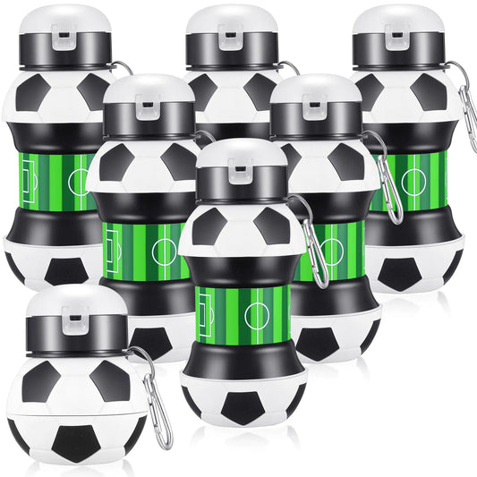 Mifoci 6 Pcs Soccer Water Bottles for Boys 19 oz Collapsible Ball Water Bottle Silicone Sports Water Bottle Squeezable Ball Shaped Soccer Cup for Kids Girls Christmas Team Gift(Soccer)