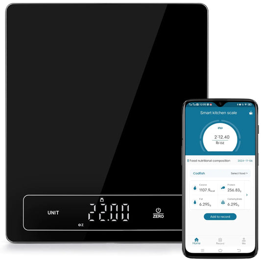 Smart Food Scale 33lb/15Kg Large Food Scale with Nutritional Calculator Kitchen Scale 1g/0.05oz Precise Graduation 6 Weight Units Include Ounce fl oz ml 3pcs AAA Battery Included